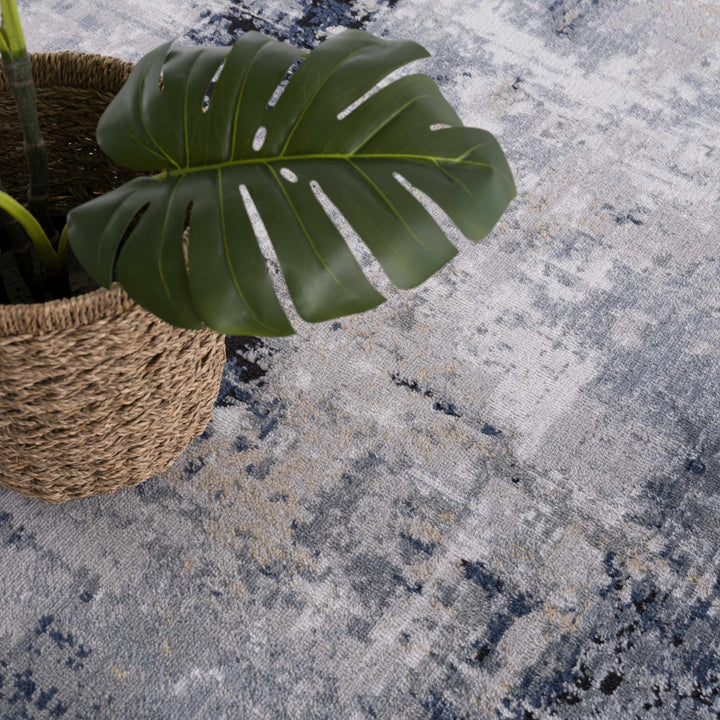 Modern abstract Gray, Silver, Blue and Charcoal Contemporary Area Rug - The Rug Decor