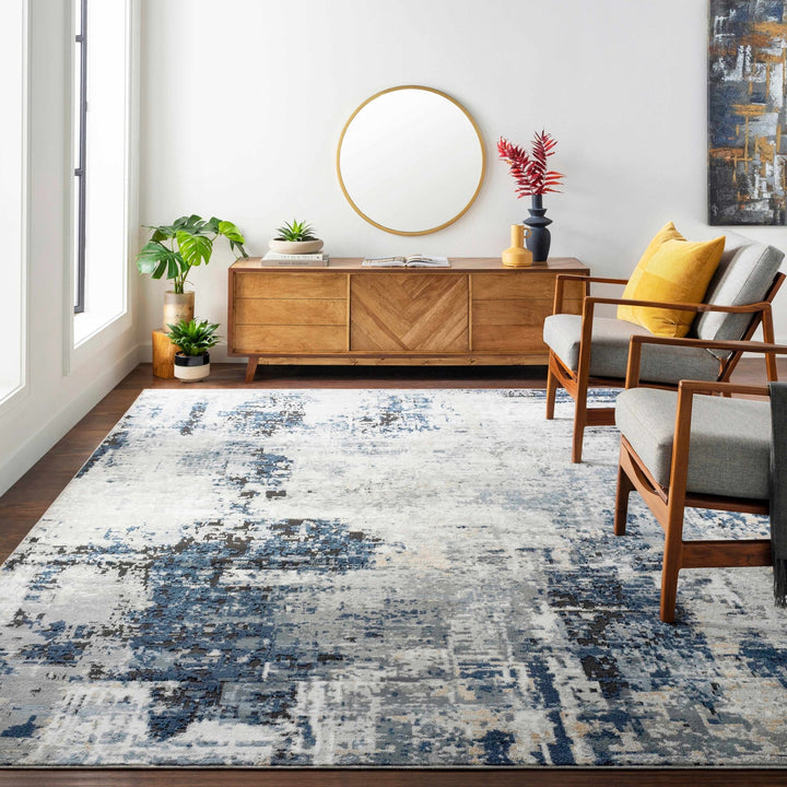 Modern abstract Gray, Silver, Blue and Charcoal Contemporary Area Rug - The Rug Decor