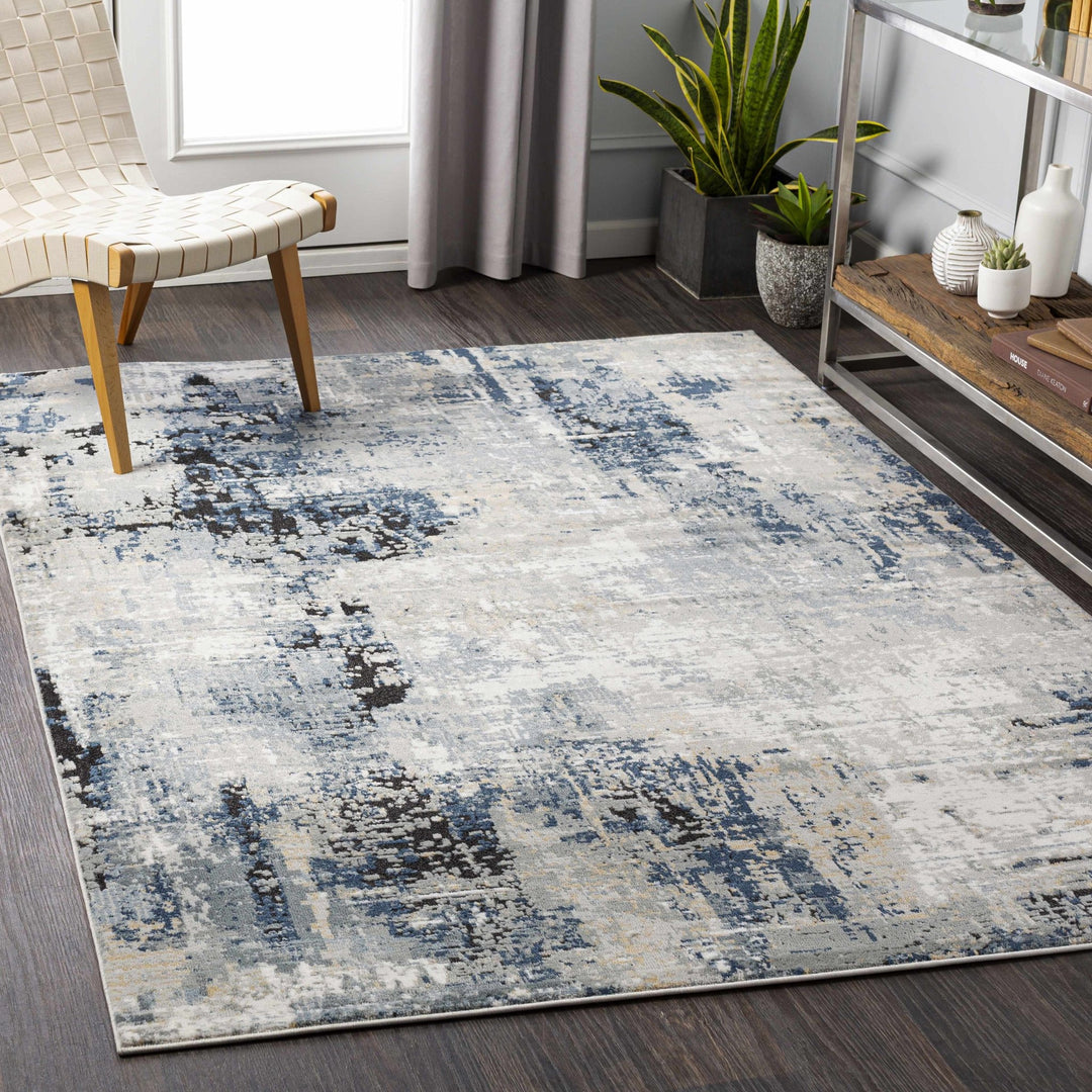 Modern abstract Gray, Silver, Blue and Charcoal Contemporary Area Rug - The Rug Decor