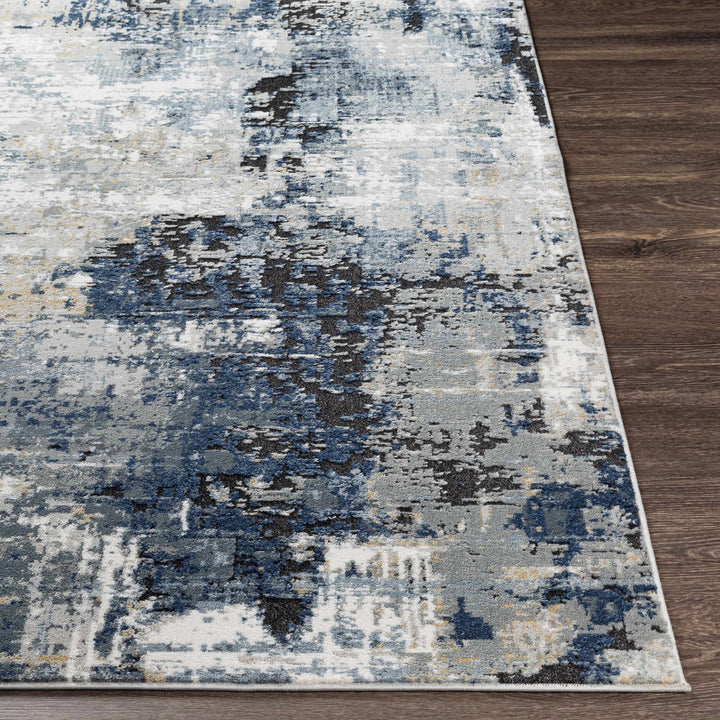 Modern abstract Gray, Silver, Blue and Charcoal Contemporary Area Rug - The Rug Decor
