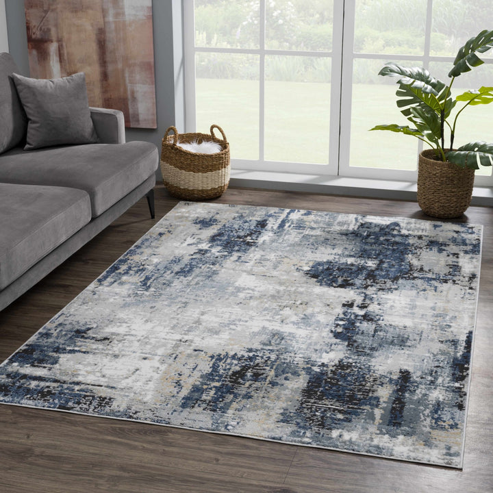 Modern abstract Gray, Silver, Blue and Charcoal Contemporary Area Rug - The Rug Decor