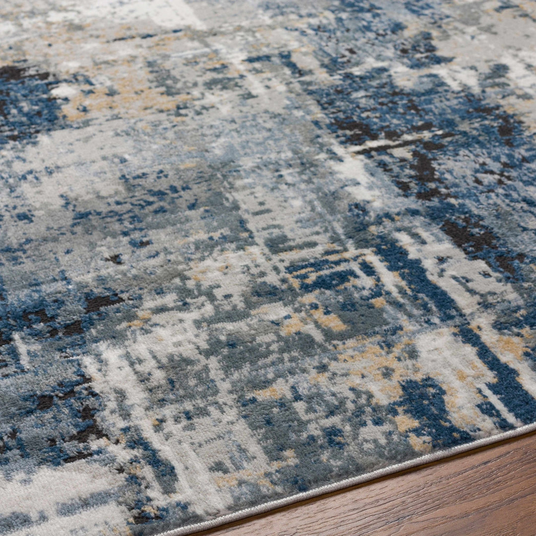Modern abstract Gray, Silver, Blue and Charcoal Contemporary Area Rug - The Rug Decor