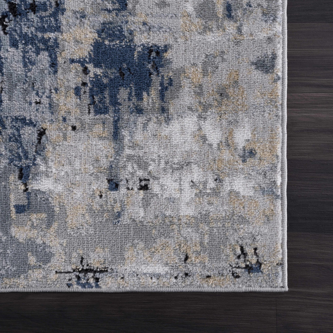Modern abstract Gray, Silver, Blue and Charcoal Contemporary Area Rug - The Rug Decor