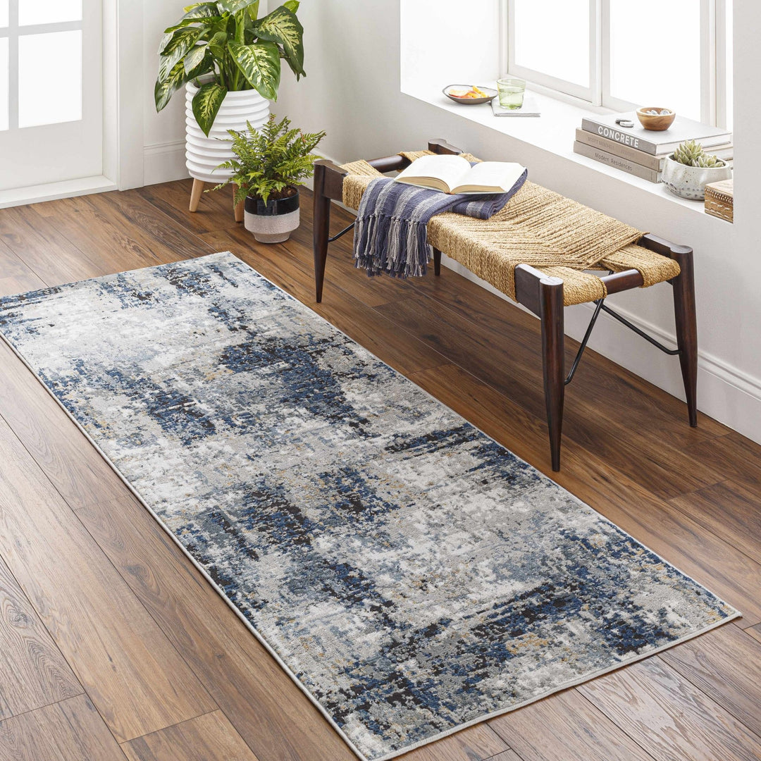 Modern abstract Gray, Silver, Blue and Charcoal Contemporary Area Rug - The Rug Decor