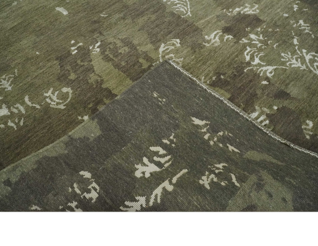 Modern Abstract Green and Silver Hand loom wool and Art Silk Area Rug - The Rug Decor