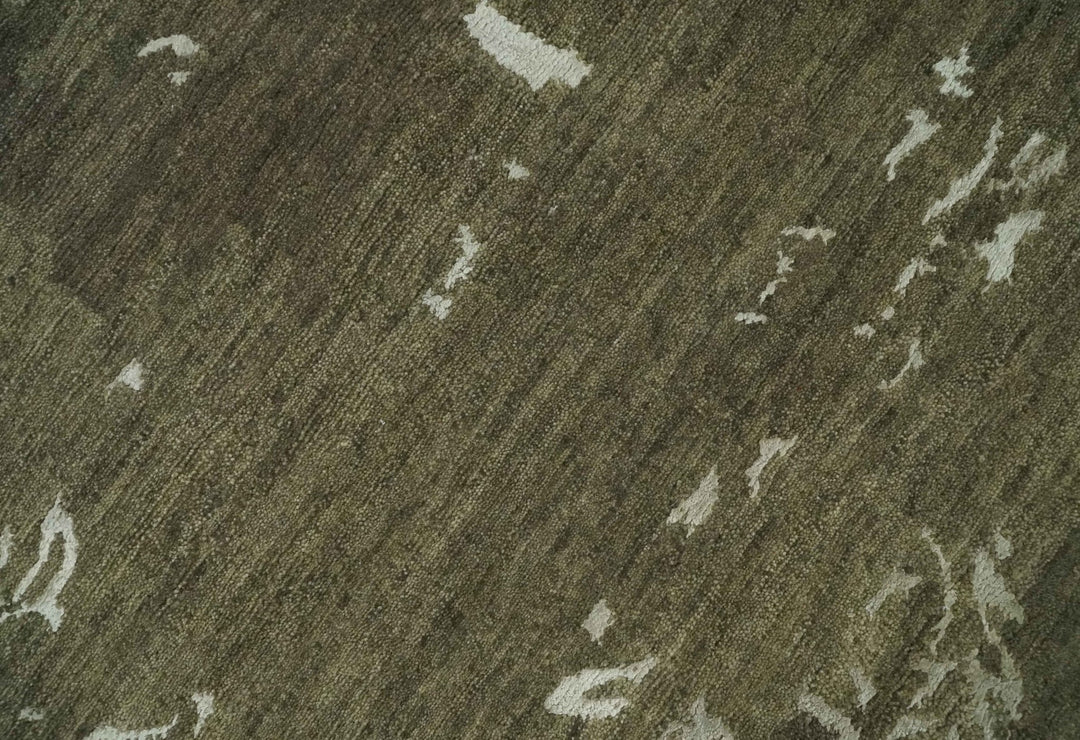 Modern Abstract Green and Silver Hand loom wool and Art Silk Area Rug - The Rug Decor