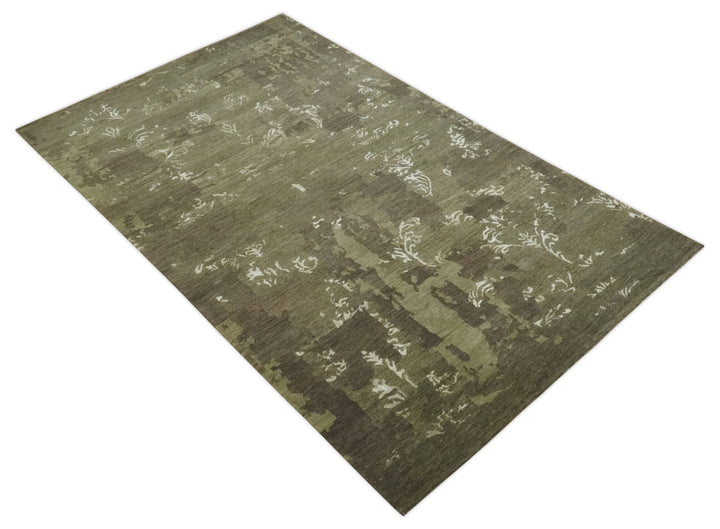 Modern Abstract Green and Silver Hand loom wool and Art Silk Area Rug - The Rug Decor