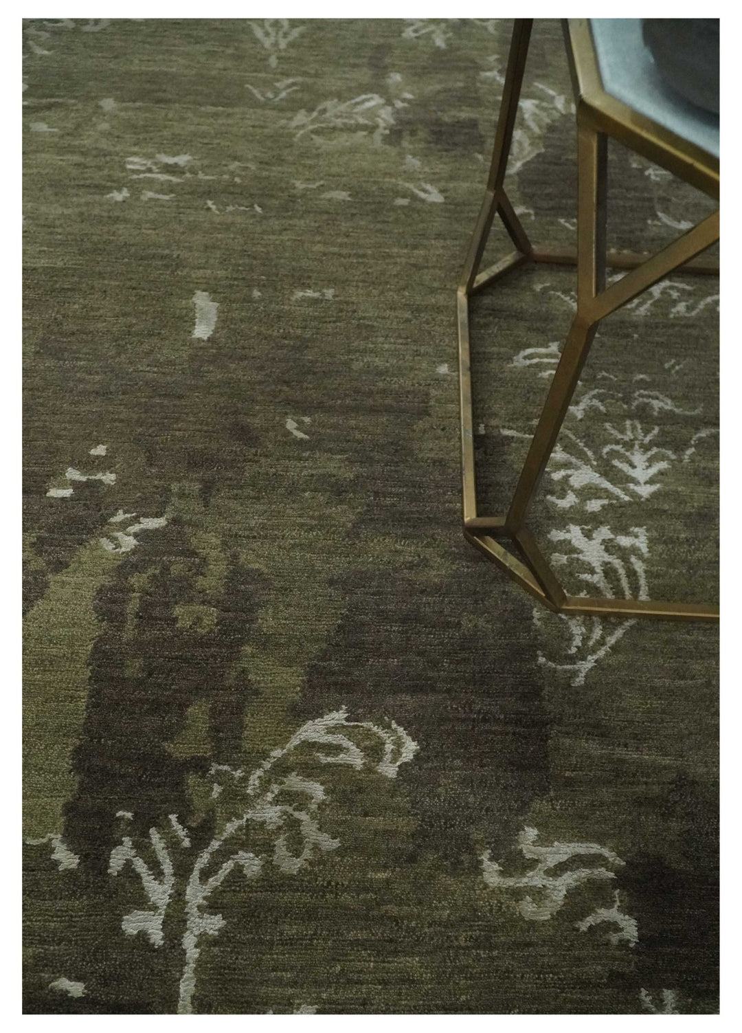 Modern Abstract Green and Silver Hand loom wool and Art Silk Area Rug - The Rug Decor