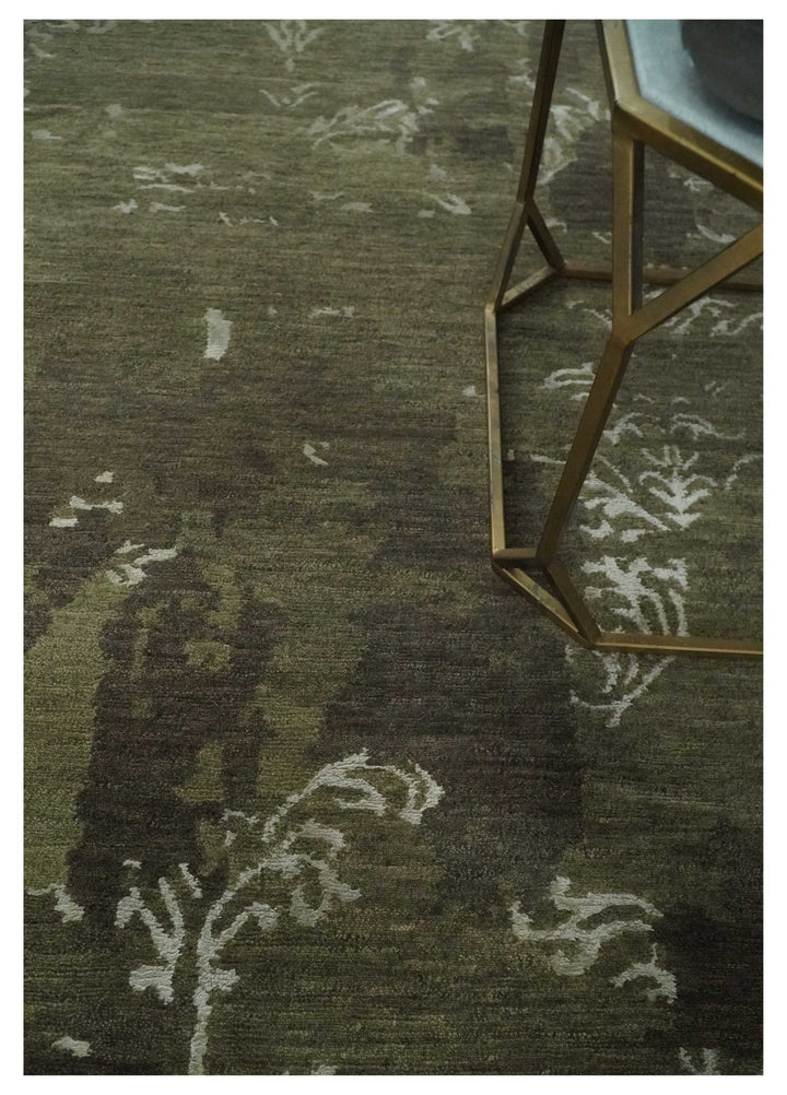 Modern Abstract Green and Silver Hand loom wool and Art Silk Area Rug - The Rug Decor