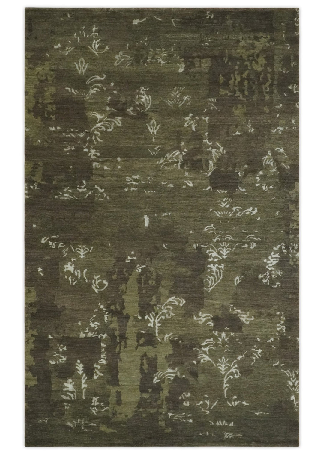 Modern Abstract Green and Silver Hand loom wool and Art Silk Area Rug - The Rug Decor