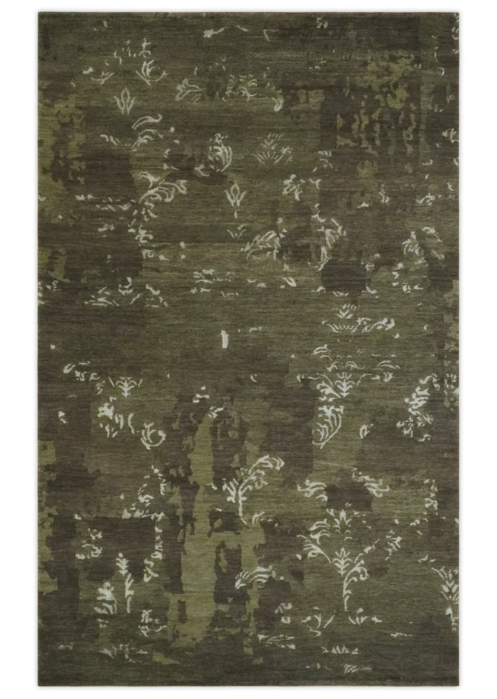 Modern Abstract Green and Silver Hand loom wool and Art Silk Area Rug - The Rug Decor