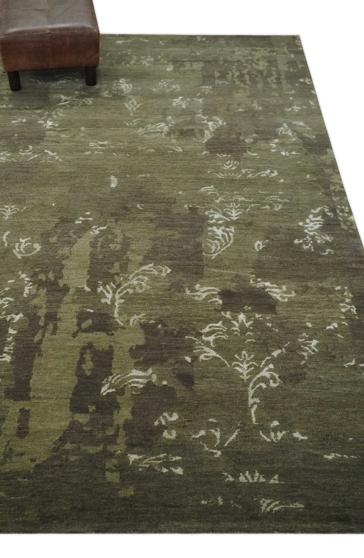 Modern Abstract Green and Silver Hand loom wool and Art Silk Area Rug - The Rug Decor