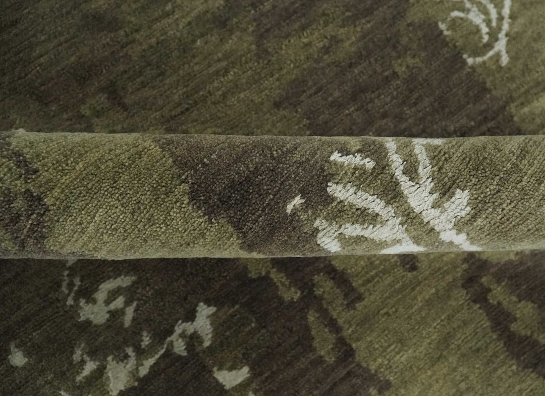 Modern Abstract Green and Silver Hand loom wool and Art Silk Area Rug - The Rug Decor