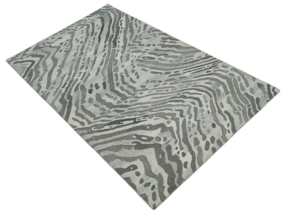 Modern Abstract Hand Tufted 2x3, 3x5, 5x8, 6x9, 8x10 and 9x12 Natural Wool Beige, Gray and Silver Area Rug | MIR2 - The Rug Decor
