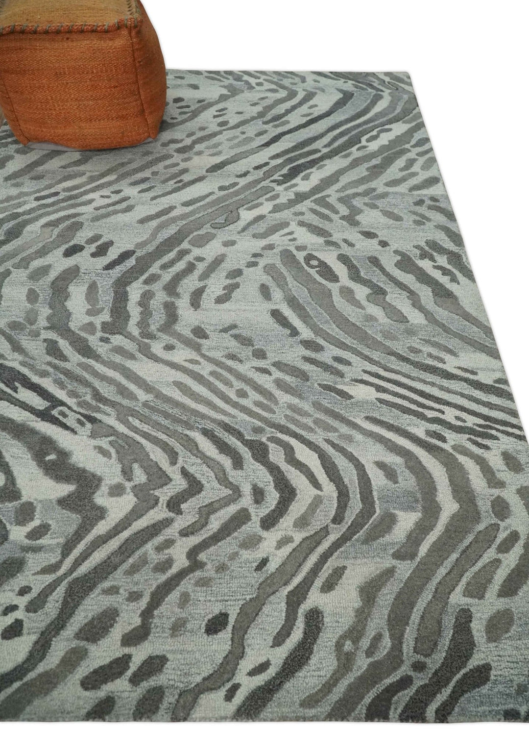 Modern Abstract Hand Tufted 2x3, 3x5, 5x8, 6x9, 8x10 and 9x12 Natural Wool Beige, Gray and Silver Area Rug | MIR2 - The Rug Decor