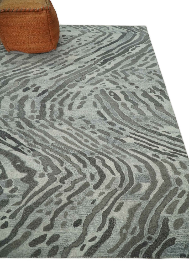 Modern Abstract Hand Tufted 2x3, 3x5, 5x8, 6x9, 8x10 and 9x12 Natural Wool Beige, Gray and Silver Area Rug | MIR2 - The Rug Decor