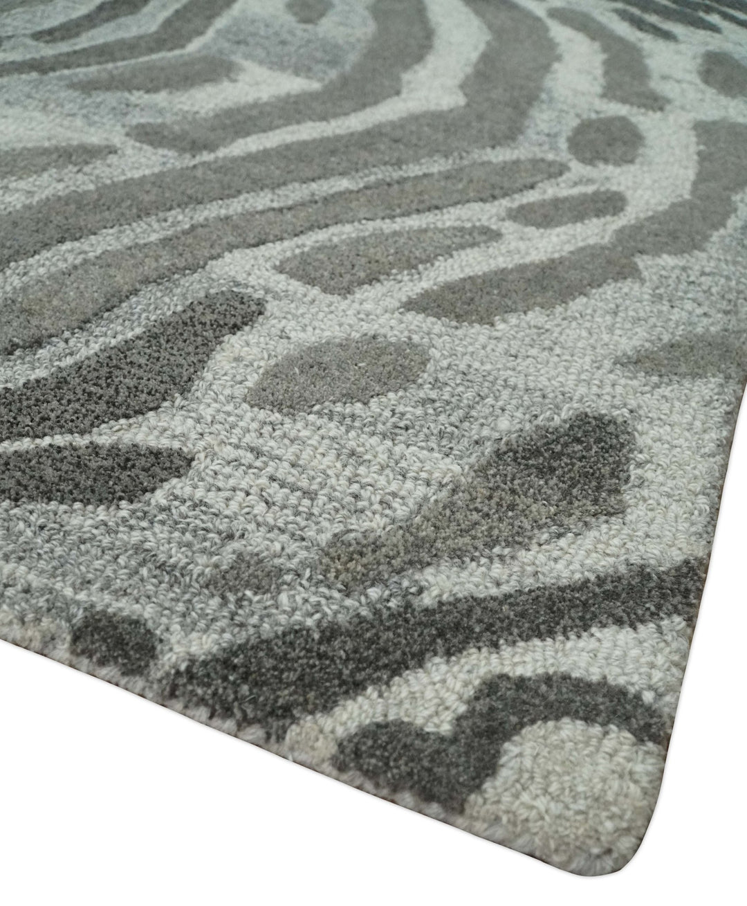 Modern Abstract Hand Tufted 2x3, 3x5, 5x8, 6x9, 8x10 and 9x12 Natural Wool Beige, Gray and Silver Area Rug | MIR2 - The Rug Decor
