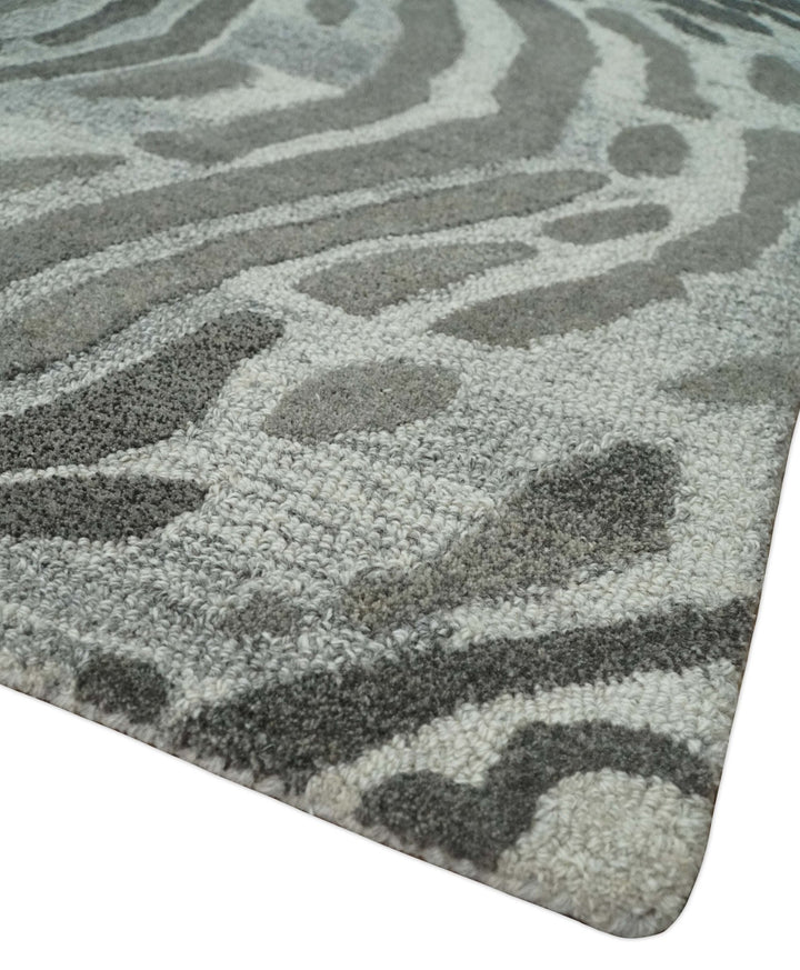 Modern Abstract Hand Tufted 2x3, 3x5, 5x8, 6x9, 8x10 and 9x12 Natural Wool Beige, Gray and Silver Area Rug | MIR2 - The Rug Decor