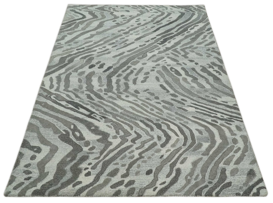 Modern Abstract Hand Tufted 2x3, 3x5, 5x8, 6x9, 8x10 and 9x12 Natural Wool Beige, Gray and Silver Area Rug | MIR2 - The Rug Decor
