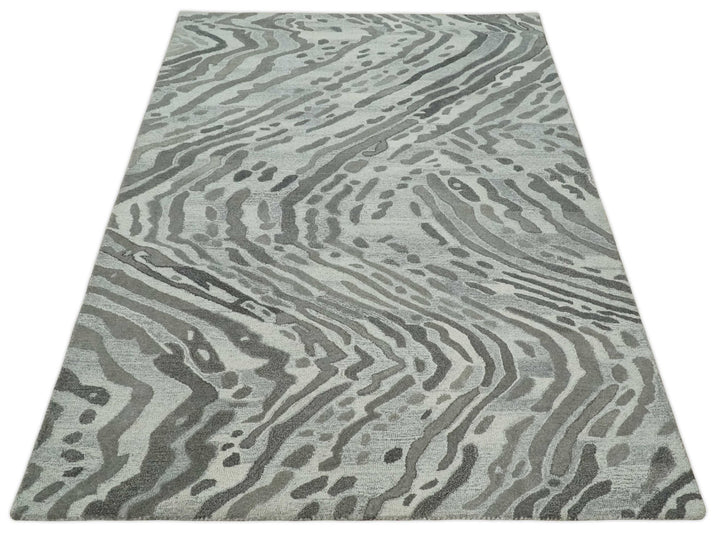 Modern Abstract Hand Tufted 2x3, 3x5, 5x8, 6x9, 8x10 and 9x12 Natural Wool Beige, Gray and Silver Area Rug | MIR2 - The Rug Decor