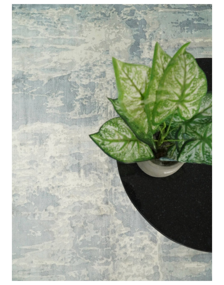 Modern Abstract Handmade 8x10 Beige and Gray Bamboo Silk Area Rug | QT20 - The Rug Decor