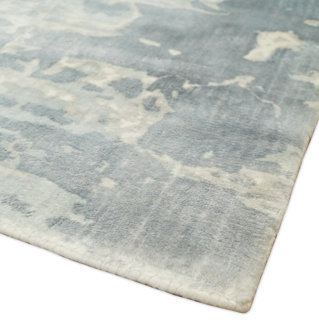 Modern Abstract Handmade 8x10 Beige and Gray Bamboo Silk Area Rug | QT20 - The Rug Decor