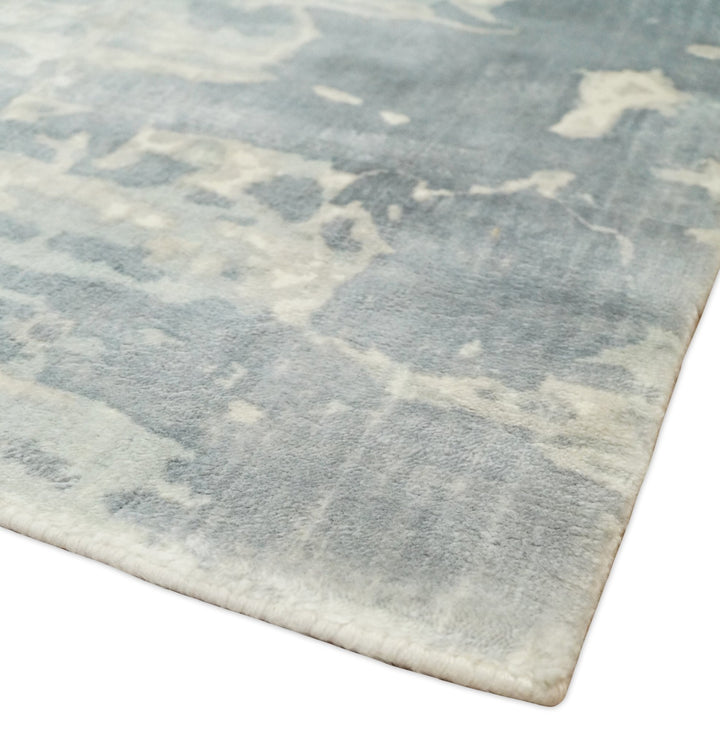 Modern Abstract Handmade 8x10 Beige and Gray Bamboo Silk Area Rug | QT20 - The Rug Decor