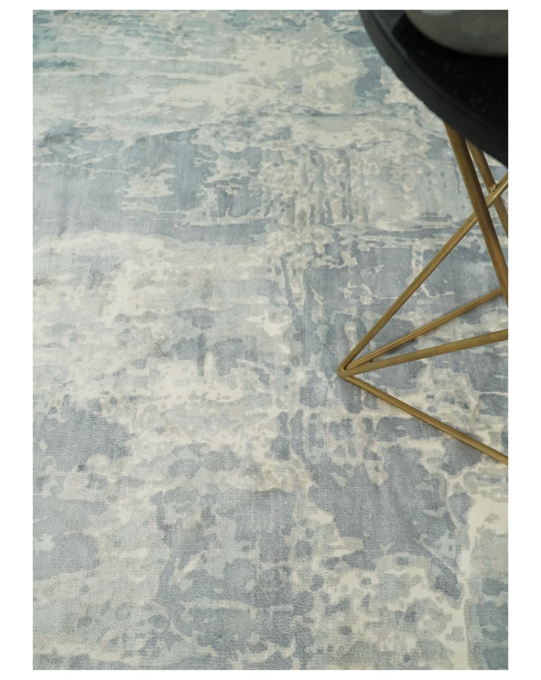 Modern Abstract Handmade 8x10 Beige and Gray Bamboo Silk Area Rug | QT20 - The Rug Decor