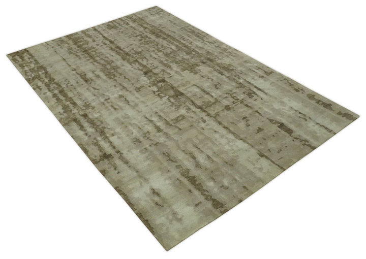 Modern Abstract Ivory, Olive and Beige Hand Knotted 6x9 wool and art silk Area Rug - The Rug Decor