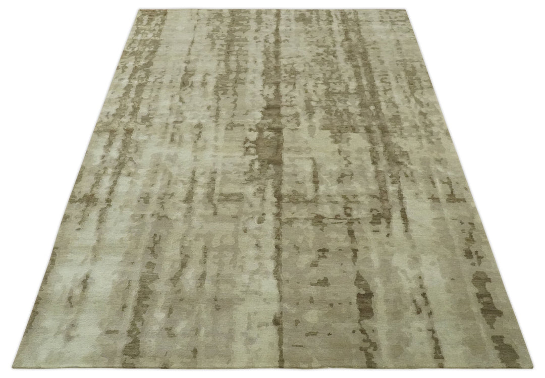 Modern Abstract Ivory, Olive and Beige Hand Knotted 6x9 wool and art silk Area Rug - The Rug Decor