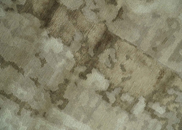 Modern Abstract Ivory, Olive and Beige Hand Knotted 6x9 wool and art silk Area Rug - The Rug Decor