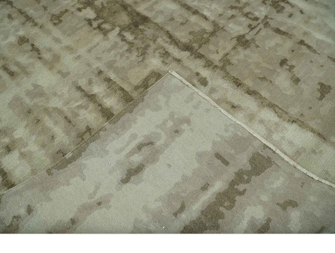 Modern Abstract Ivory, Olive and Beige Hand Knotted 6x9 wool and art silk Area Rug - The Rug Decor