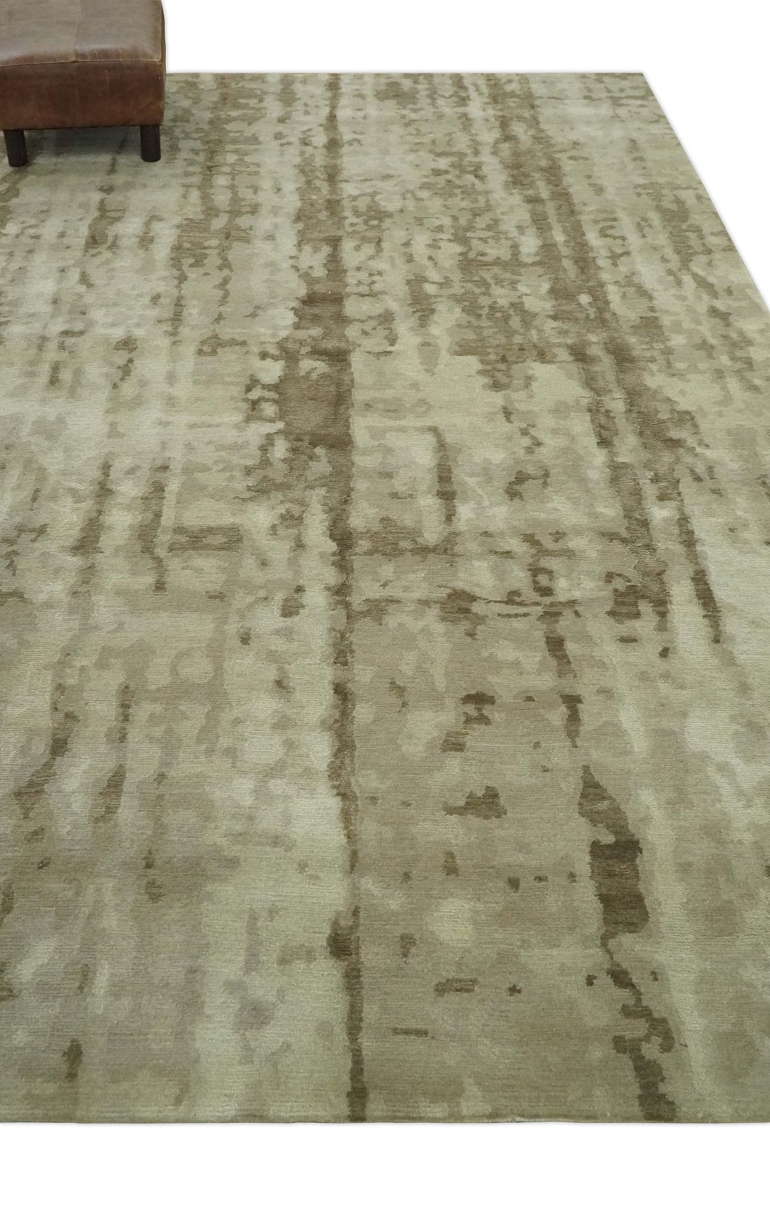 Modern Abstract Ivory, Olive and Beige Hand Knotted 6x9 wool and art silk Area Rug - The Rug Decor