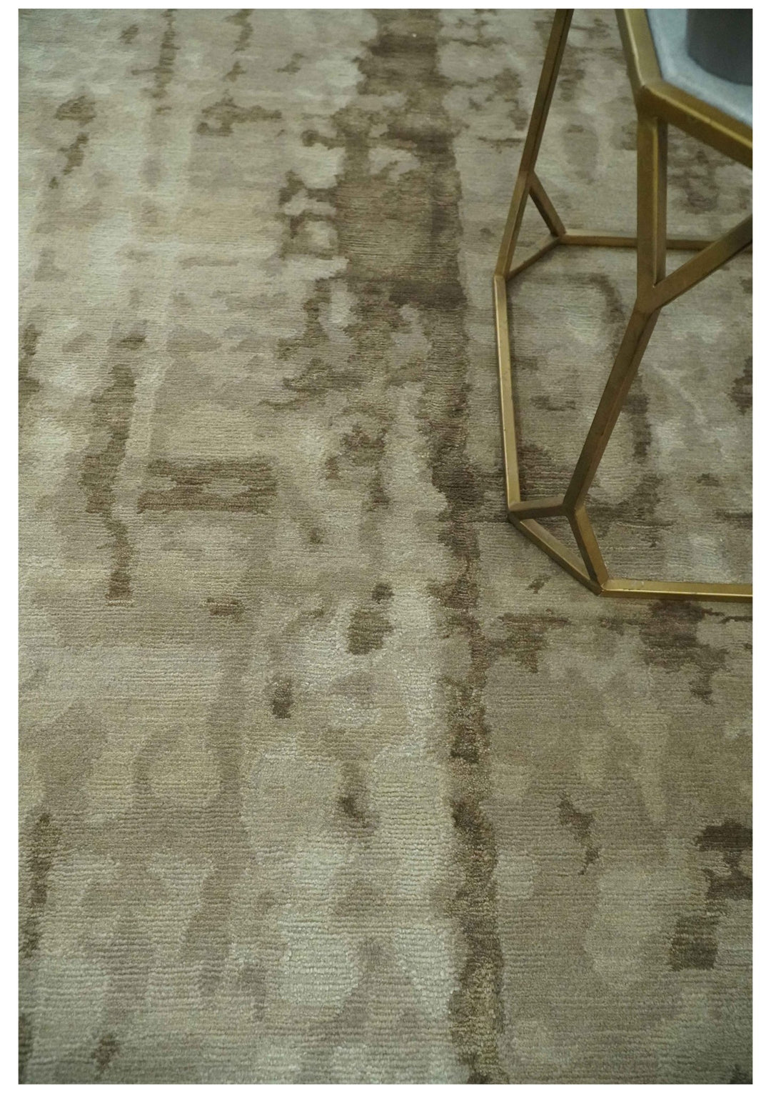 Modern Abstract Ivory, Olive and Beige Hand Knotted 6x9 wool and art silk Area Rug - The Rug Decor