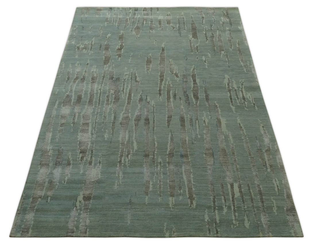Modern Abstract Light Green, Gray and Silver Hand loom 6x9 wool and Bamboo Silk area Rug - The Rug Decor