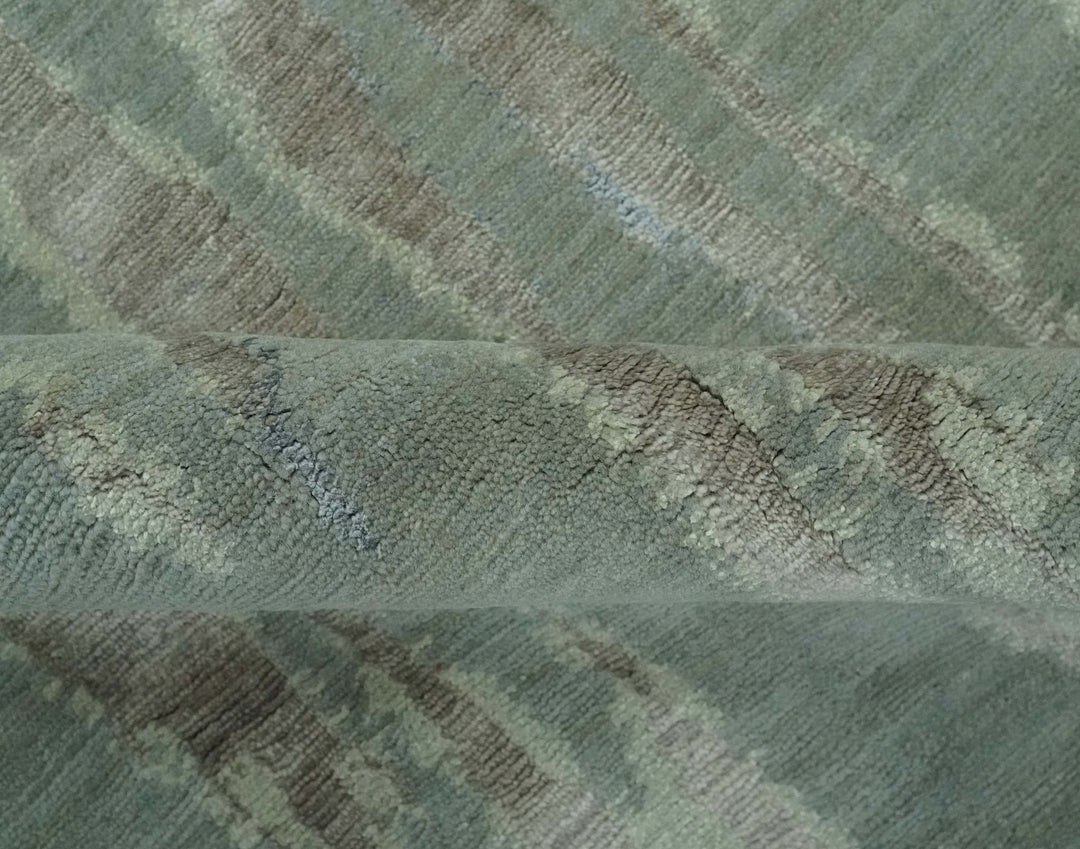 Modern Abstract Light Green, Gray and Silver Hand loom 6x9 wool and Bamboo Silk area Rug - The Rug Decor