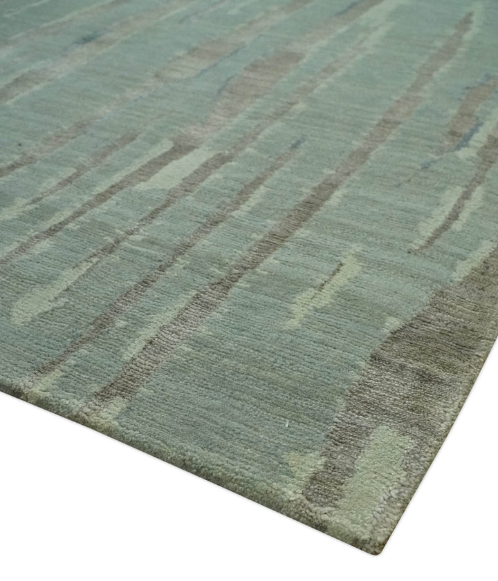 Modern Abstract Light Green, Gray and Silver Hand loom 6x9 wool and Bamboo Silk area Rug - The Rug Decor