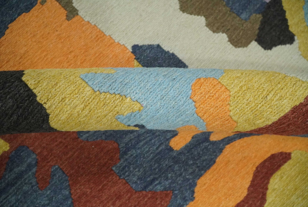 Modern Abstract Look Multi Color 5x8 Hand Woven Soumak Dhurrie Wool Area Rug - The Rug Decor
