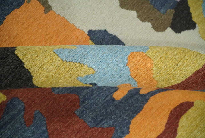 Modern Abstract Look Multi Color 5x8 Hand Woven Soumak Dhurrie Wool Area Rug - The Rug Decor