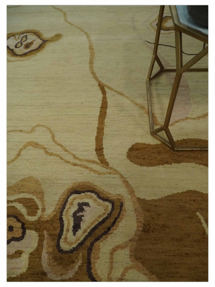 Modern abstract Olive and Brown Hand Knotted 5x8 Wool Area Rug - The Rug Decor