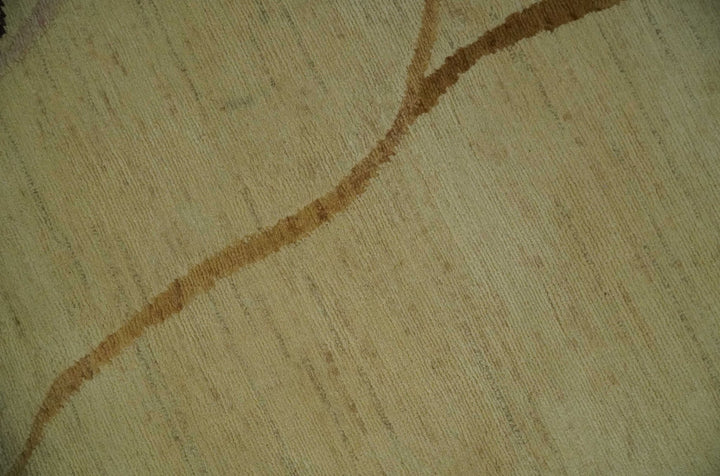 Modern abstract Olive and Brown Hand Knotted 5x8 Wool Area Rug - The Rug Decor