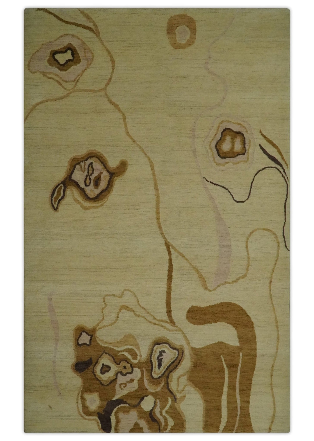 Modern abstract Olive and Brown Hand Knotted 5x8 Wool Area Rug - The Rug Decor