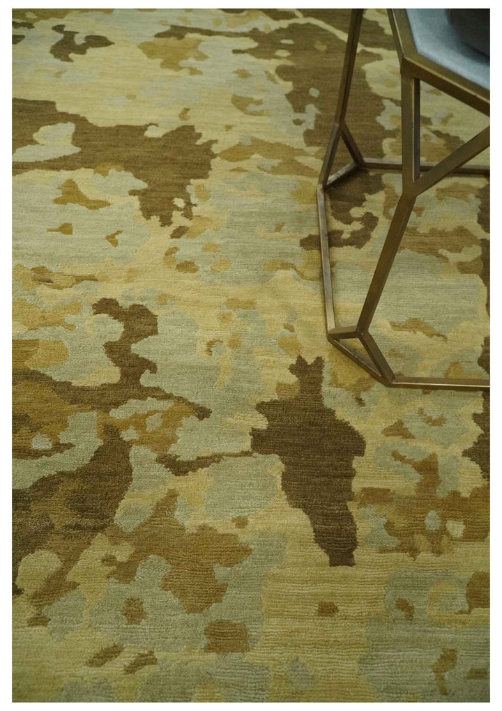 Modern Abstract Olive, Beige and Brown Hand knotted 5x6.6 wool Area Rug - The Rug Decor