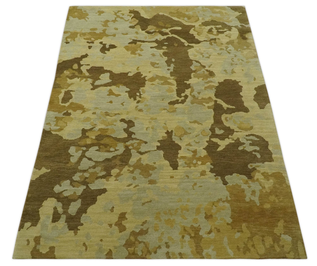 Modern Abstract Olive, Beige and Brown Hand knotted 5x6.6 wool Area Rug - The Rug Decor