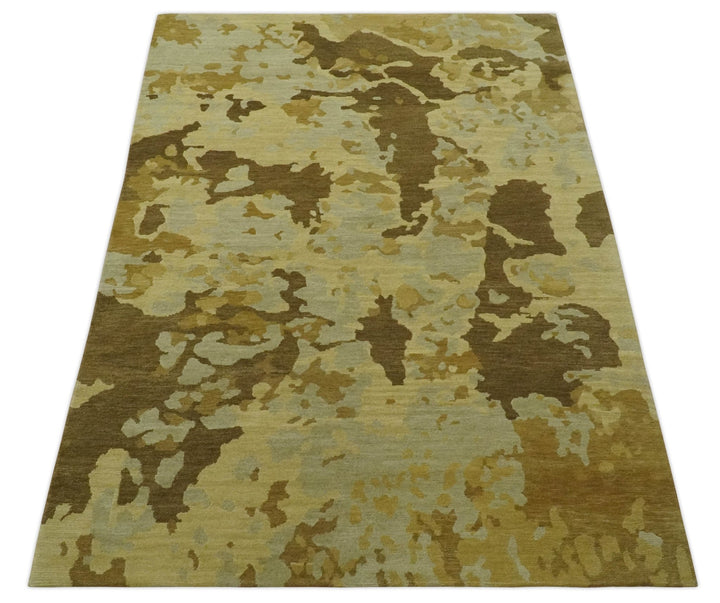 Modern Abstract Olive, Beige and Brown Hand knotted 5x6.6 wool Area Rug - The Rug Decor