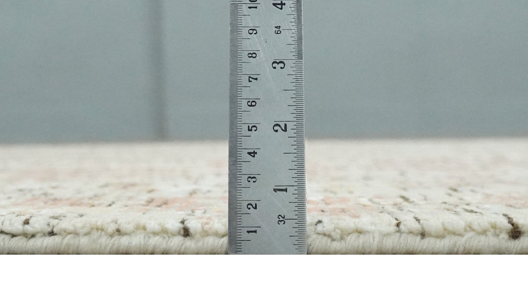 Modern Abstract Peach, Ivory, Gold and Charcoal Hand loom 5x8 Wool and Viscose Area Rug - The Rug Decor