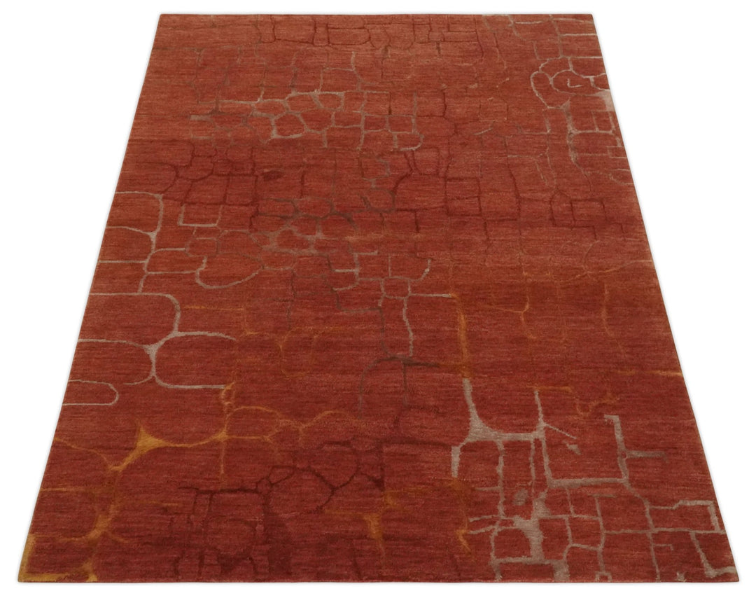 Modern Abstract Rust 5x7 Handloom wool and Art Silk Area Rug - The Rug Decor