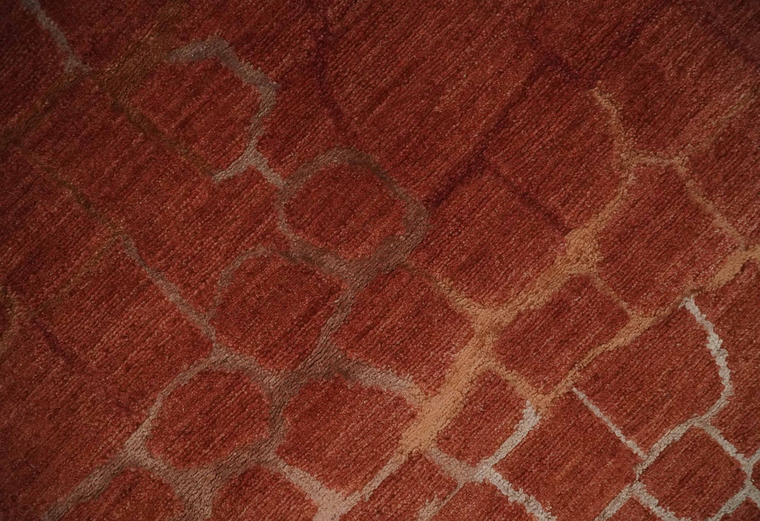 Modern Abstract Rust 5x7 Handloom wool and Art Silk Area Rug - The Rug Decor
