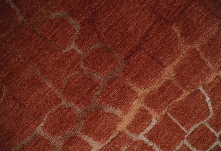 Modern Abstract Rust 5x7 Handloom wool and Art Silk Area Rug - The Rug Decor