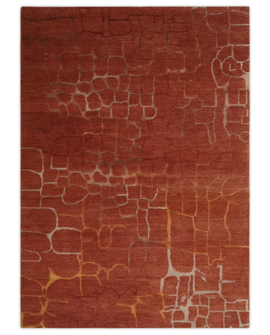 Modern Abstract Rust 5x7 Handloom wool and Art Silk Area Rug - The Rug Decor